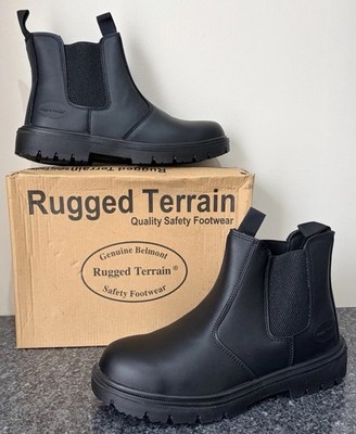 Rugged Terrain UK 10 schwarze Glattleder Chelsea Boots - rutschfest gegen SRC