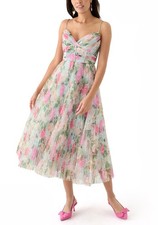 Betsy  Adam Women's Pleated Floral Print Chiffon Midi Dress Multi Size 8 279
