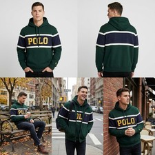 Polo Ralph Lauren Colorblocked Bold Logo Soft Cotton Hoodie Fine Knit Sweater L