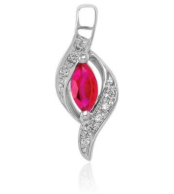10K massives Weißgold 0,25 ct roter Rubin Diamant Akzent kleiner Anhänger Halskette