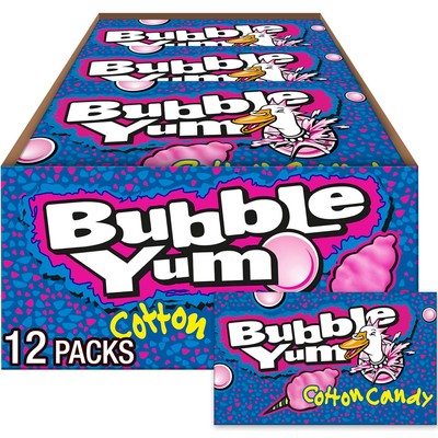 BUBBLE YUM Cotton Candy Chewy, Bubble Gum 1 Count (Pack of 12), Multiple 