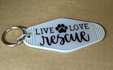Motel Style Handmade Keychain LIVE LOVE RESCUE Gray STOCKING STUFFER