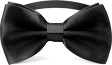 Black Clip On Bow Tie for Men Adjustable Tuxedo Formal Dress Accessory