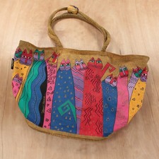 LAUREL BURCH tote bag colorful cute cat kitten vtg zippered