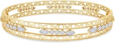 1/4 Ct Round Lab Grown Diamond Miracle Set 3-Row Cuff Bangle Bracelet 14K Gold