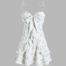 CIDER Ivory/Off-White Floral Tie Front Corset Ruffled Dress Size M