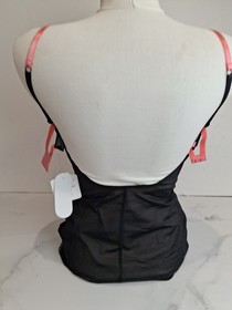 Ann Summers Basque With Suspenders Coral/Pink Black Basque Corset UK12 T623