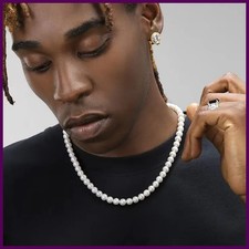 Pearl Necklace Men Simple Handmade Strand Bead Necklace 2025 New Trendy Men