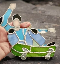 Handmade Stained Glass Snowboarder Suncatcher 6x6.5”