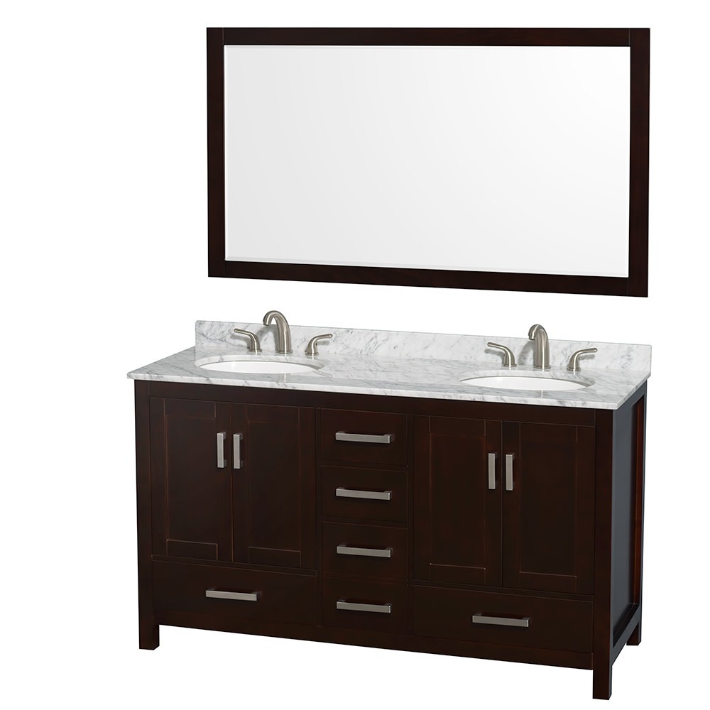 Wyndham Sheffield 60 Inch Espresso White Carrara Double Vanity