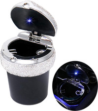 Car Ashtray, Portable Cigarette Smokeless Cylinder Cup Holder with Blue LED Ligh