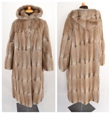 US5421 REAL MUSKRAT FUR COAT HOODED RANCH MUSQUASH COAT SIZE L - BISAM MANTEL