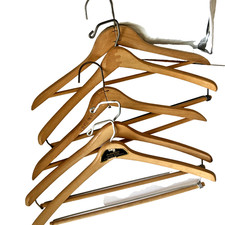Vintage WISHBONE Wooden Suit Hangers 3 with Pant Bars Heavy Duty Lot of 5 Sturdy