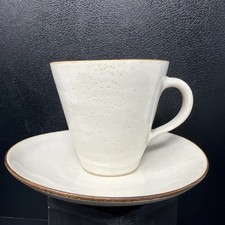 Lucie Rie Stoneware cup & saucer white glaze with fine manganese glaze rim #2895