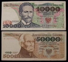 Poland 10000 1988 & 50000 Zlotych 1989 (P#151b-153) vf