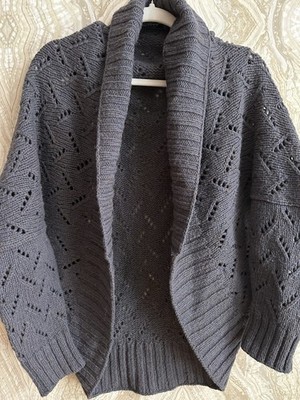 PERUVIAN CONNECTION womens M / L Wool Alpaca Pointelle Cocoon Cardigan SWEATER