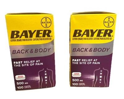 2 BOXES! New Bayer Back & Body Pain Reliever 500mg 50 Caplets Total! 04/2026