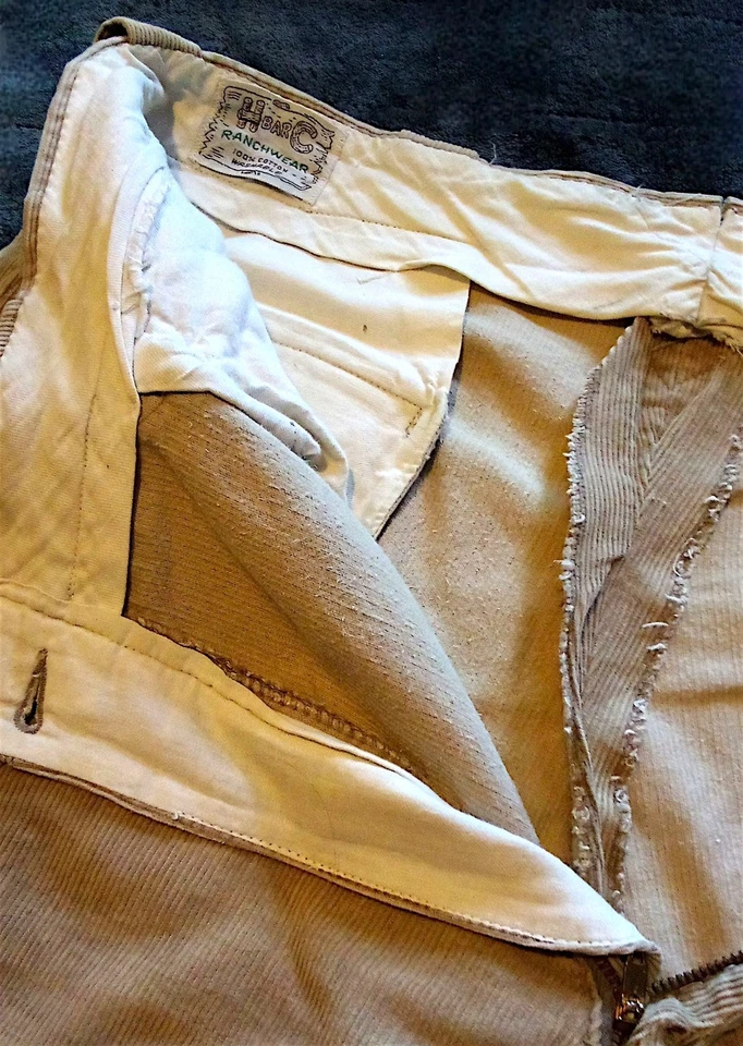 VTG 70s Mens H BAR C RANCHWEAR 100% Soft Cotton Corduroy In Tan Work Pants Sz S  - Image 4 of 4