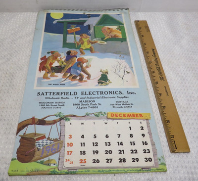 Vintage 1961 Lawson Wood Brown & Bigelow Gran Pops Monkeys Calendar Electronics