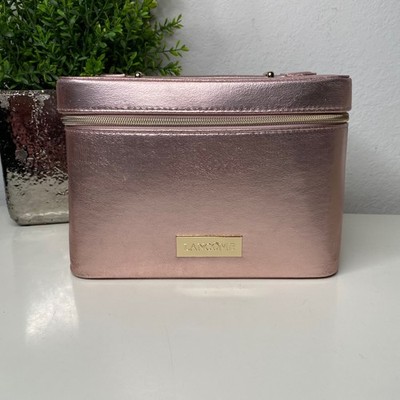 Lancome Rose Gold Metallic Cosmetic Vanity Case Bag Train Case Travel Bag NWOT