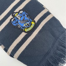 Harry Potter Ravenclaw Unisex Scarf Blue Grey Striped Embroidered Crest Knit