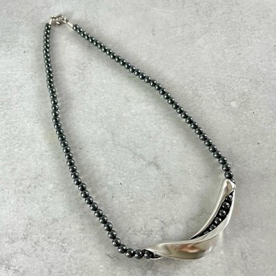 Georg Jensen Hans Hansen Silver SV925 Hematite Necklace Curved Design No Box