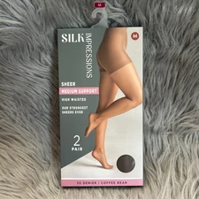 Silk Impressions Sheer Medium Support Women Size Medium Coffee Bean High Waisted