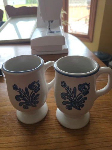2 Pfaltzgraff Yorktowne Pedestal Footed Coffee Mugs-- 1 IS FLAWED? 