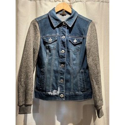 Established 1962 denim jean jacket Knit Sleeves Mixed Media Dark Wash Small