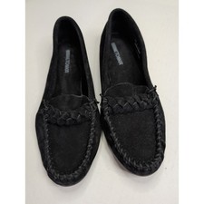 Minnetonka Women's Braided Suede Boat Moccasin Kitty Black Size 9