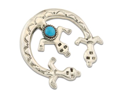 Navajo 925 Silver Naja Sand Cast Turquoise Handmade Native American Artist C.80s