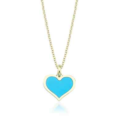 14K SOLID YELLOW GOLD TURQUOISE HEART PENDANT OR NECKLACE