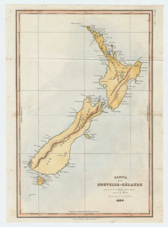 Antique Map "Carte de la Nouvelle-Zelande" (New Zealand) Dumont-D'Urville, 1835 - Image 2 of 4