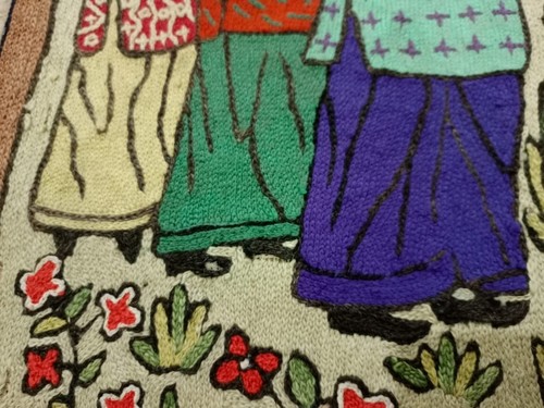Vintage Handmade Pictorial Rug Chain Stitch Wool Tapestry 2x3 ft - Picture 9 of 12