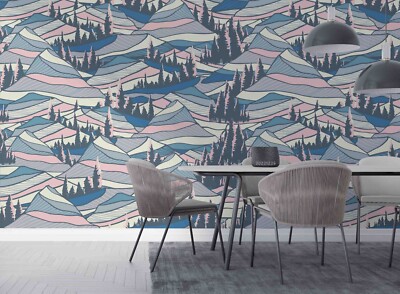 3D Mountain Tree Watercolor Pattern Self-adhesive Removable Wallpaper Murals
