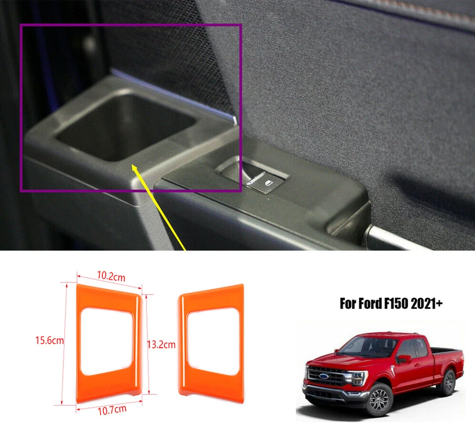 Manija de puerta trasera interior naranja portavasos panel moldura marco para Ford F150 2021+ Foto 3 de 4