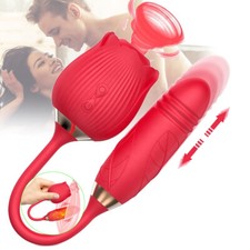 Rose Clit G-spot Vibrator Oral Sucking Thrusting Dildo Bullet Sex Toys For Women
