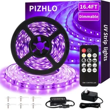 Upgraded 16.4ft/5m Led Black Light Strip Set With Remote 300 Leds 12v Selfadhesi