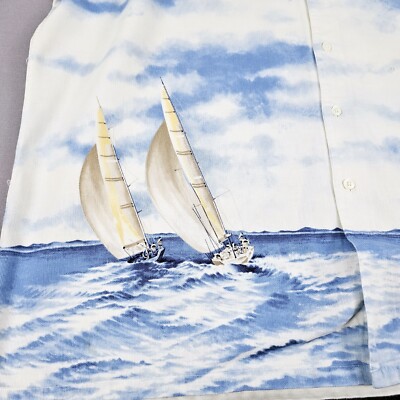 Vtg Nautica Shirt Mens 2XL Sailboats Lighthouse Scene Breathable Cotton Mesh
