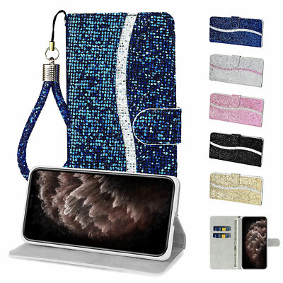 Bling Glitter Flip Phone Case For iPhone 11 12 13 14 15 16 Pro Max XR XS 7 8 SE