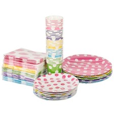Colourful Disposable Paper Tableware Plates Cups Serviettes Sets Birthday Party