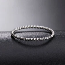 Silver Twisted Stackable Ring Band Stainless Steel Trendy Jewelry Gift For Her