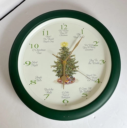 Vintage Christmas Tree Musical Wall Clock Singing 12 Carols of Christmas WORKS