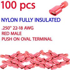 Male .250 Fully Insulated Nylon Quick Disconnect 22-18 AWG RED PUSH ON OVAL