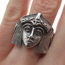 925 Sterling Silver Vintage Egyptian Cleopatra Pharaoh Ring Size 8.75