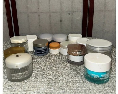 Empty Jars Cosmetic Silver Frosted Clear Glass Plastic Containers Lot of 14