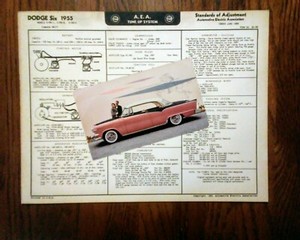 1955 Dodge Royal 6 Cyl. A.E.A Tune - Up Wiring Diagram Data Card