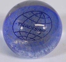 Vtg Tradeship Paperweight Round Ball Heavy Blue Speckles Logo 3" Estate