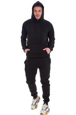 Mens Hooded Plain Tracksuit Fleece Ribbed Cuff Sweatshirts Cotton Blend Joggers