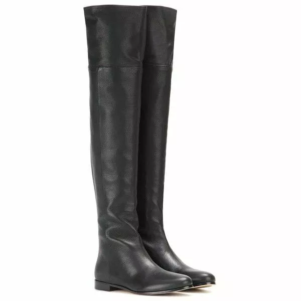 1395 NEW JIMMY CHOO 35.5 Boots Mitty Black Leather Flat Over The Knee OTK eBay